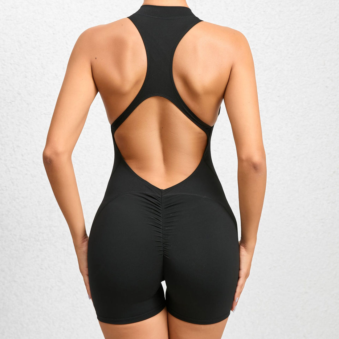 Women Zippered Front Racerback Romper