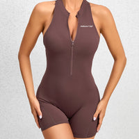 Women Zippered Front Racerback Romper