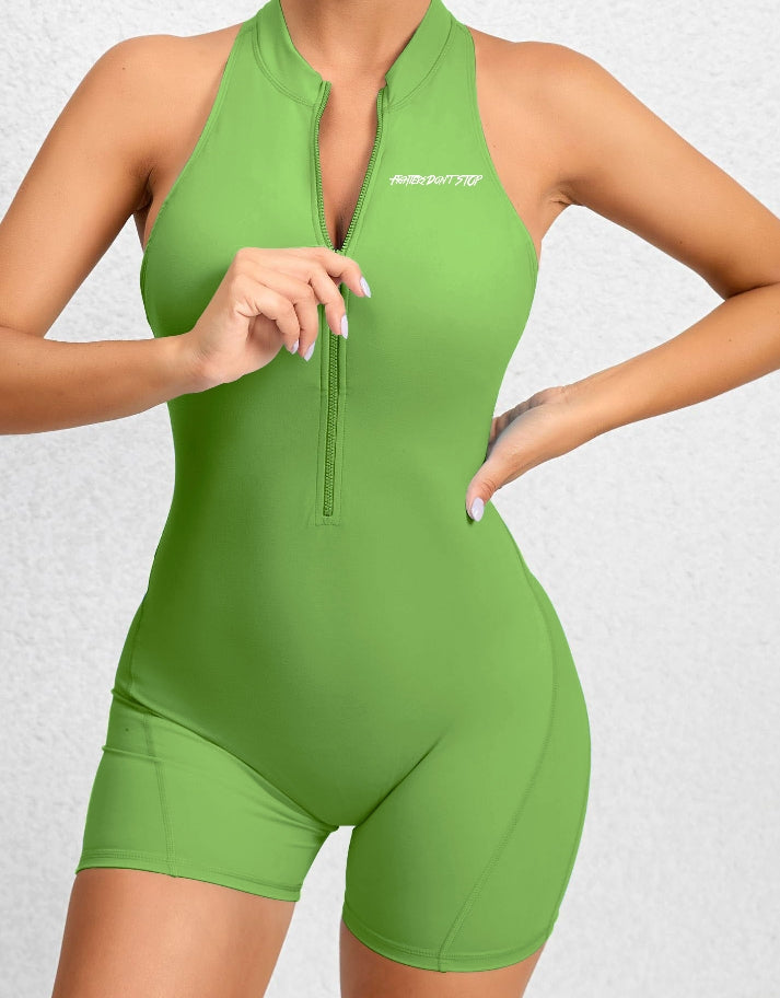 Women Zippered Front Racerback Romper