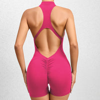 Women Zippered Front Racerback Romper