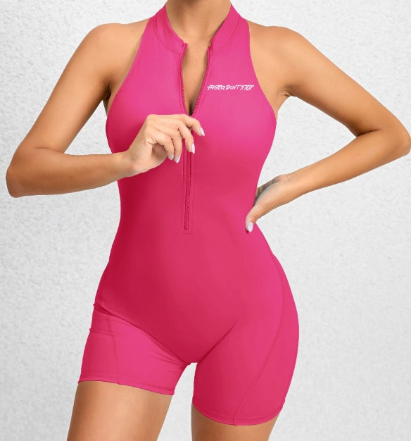 Women Zippered Front Racerback Romper